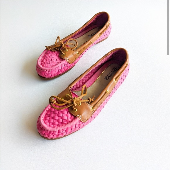 Sperry Pink Audrey Woven Top Siders Boat Shoes - Picture 2 of 7